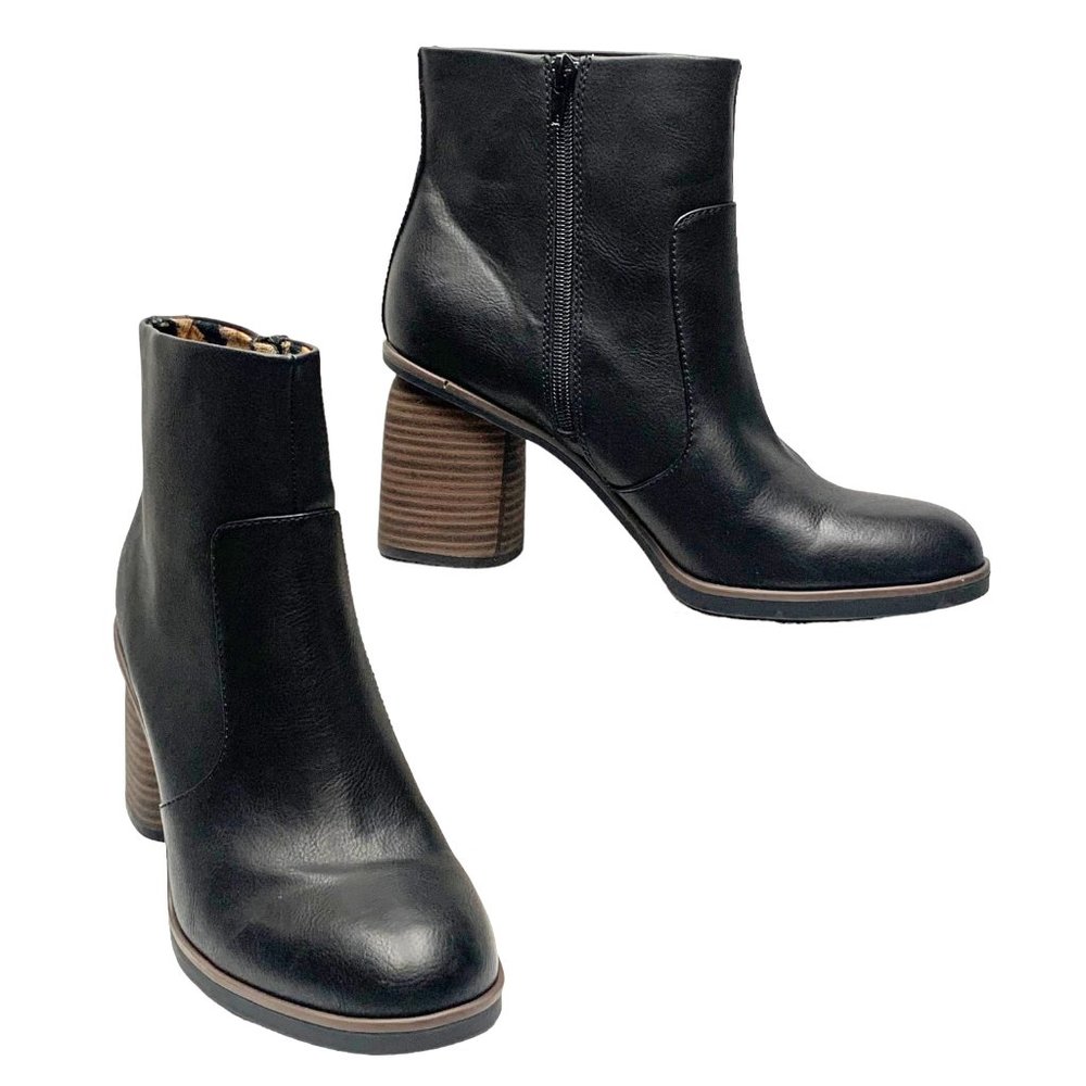 KORKS by‎ Kork-Ease Destiny Black Stacked Heel Zip Ankle Boots  **NWOB